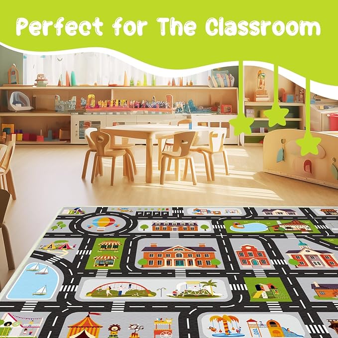 Kids Carpet Car Rug Play Mat, 6.6'x9.8'Road Rug Carpet for Kids, City Life Educational Area Rugs with Non-Slip Road Track Rug, Great Ideal Gift for Kids Playroom Bedroom Boys Girls