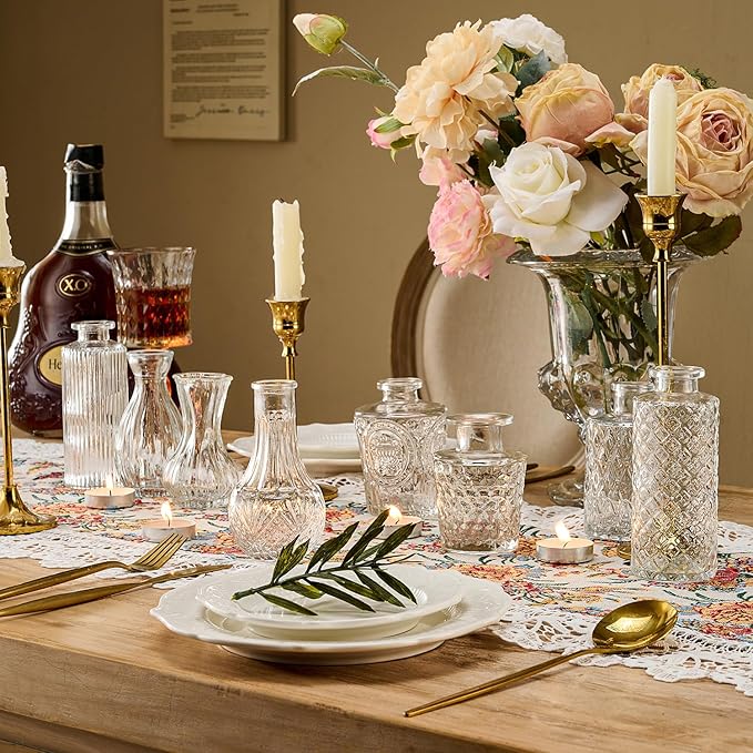 Glass Bud Vase Set of 76 Pcs Small Minimalist Vases for Flowers, Vintage Rustic Home Decor for Table Centerpiece Wedding Party, Modern Clear Aromatherapy Bottle for Living Room Bedroom