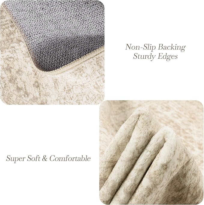 2x3 Washable Rugs for Kitchen, Floor, Entryway, Powder Room Small Area Rug Non-Slip Vintage Low Pile Throw Door Mat Beige