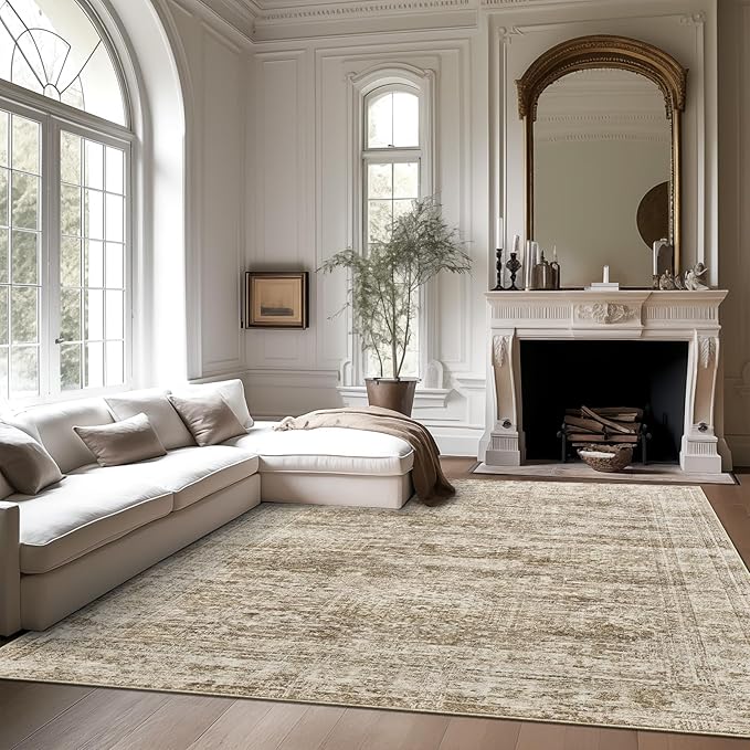 Area Rugs 4x6 for Living Room, Vintage Washable Rugs for Dining Room, Kitchen, Non-Slip Area Rug Brown