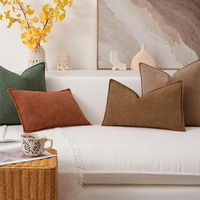 Kevin Textile Waterproof Decorative Pillow Covers Brown 12x20 Inch Pack of 2 Soft Boucle Textured Lumbars Cushions Elegant Accent Pillows for Couch Sofa Chair Bed Home Decor Indoor Outdoor