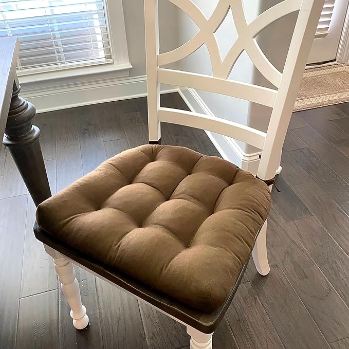 Barnett Home Decor Dining Chair Cushions with Ties – Size Small 15 x 17 - Latex Foam Fill, 100% Cotton, Machine Washable Chair Pads for Kitchen Chairs, Made in USA (Cotton Duck Brown/Pack of 2)