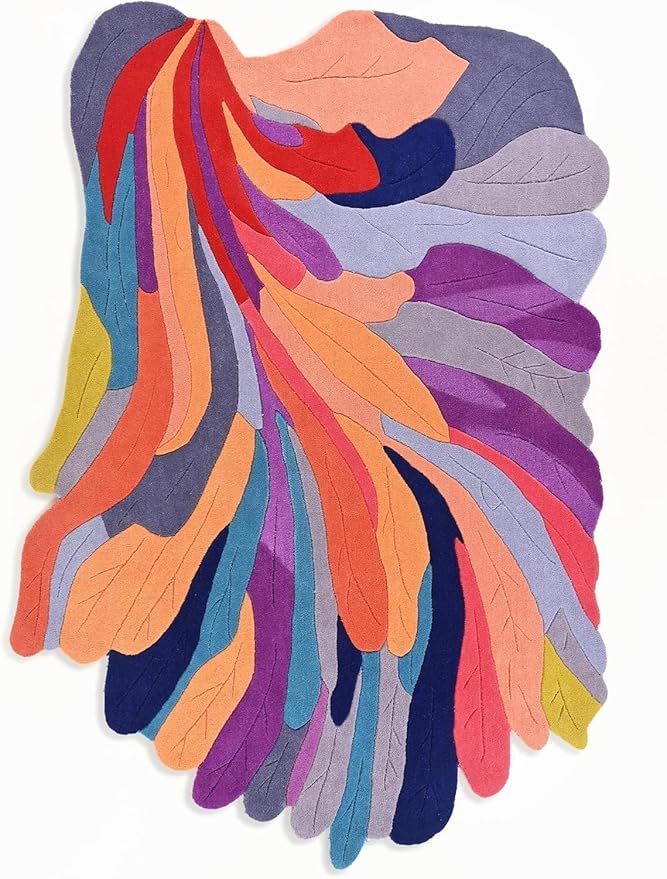 Handmade Irregular Floral Wool Area Rug Vibrant Multicoloured Garden Flower Design Soft Plush Durable Thick Carpet for Living Room Bedroom (Colourful Multi, 5 x 8 feet, Feet)