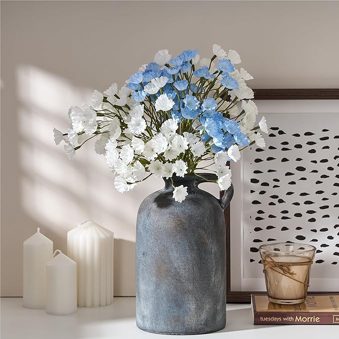 Ceramic Rustic Vase for Home Decor, Terracotta Vase with Handle, Handcrafted Vintage Decorative Flower Vase for Farmhouse, Living Room, Table, Fireplace, Nightstand - Black Bronze