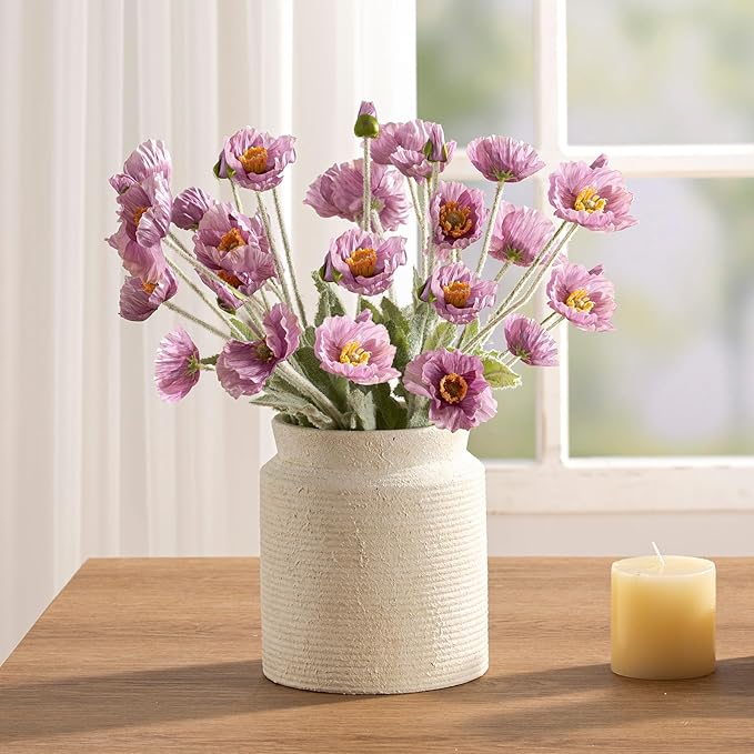 Ceramic Flower Vase 7.5 inch Farmhouse Rustic Vase for Home Decor Handcrafted Pottery Terracotta Vases for Dining Table Decor Fireplace Living Room Bathroom Wedding Centerpiece (01-White)