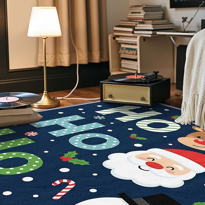 Christmas Rug Kids Room - 6x9 Rug, Hohoho Living Room Rugs, Christmas Bedroom Rugs, Santa Snowman Reindeer Carpet, Cartoon Xmas Kids Girls Boys Home Decor & Gifts