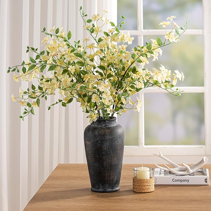 Large Ceramic Rustic Vase, 11 Inch Tall Flower Vase Rustic Farmhouse Decorative Vase Floral Pottery Vases for Home Decor Table Living Room Entryway Mantel Bookshelf Bedroom Bathroom Kitchen - Black