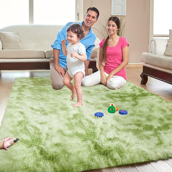 OPPODREAM Round Rugs 6ft for Play Room, Ultra Soft Circle Rug for Bedroom, 6 ft Fluffy Kids Carpet with 0.4" Thick Non-Slip Backing, Long Pile Shag Carpet, Fuzzy, Shaggy, Tie-dye Light Green & Green