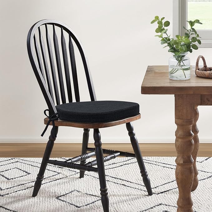 Shinnwa Kitchen Chair Cushions Set of 4, High-Resilience Foam Windsor Seat Pads, Dining Chair Cushions with Ties & Textured Cover, 4 Pack, 16.5 x 15.5 x 2, Charcoal