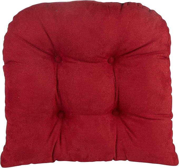 Klear Vu Gripper Overstuffed Universal Non-Slip Dining Chair Cushions for Kitchen Decor or Office Use, U-Shaped Skid-Proof Seat Pad, 15x15 Inches, 2 Count (Pack of 1), Linear Kitchen Red