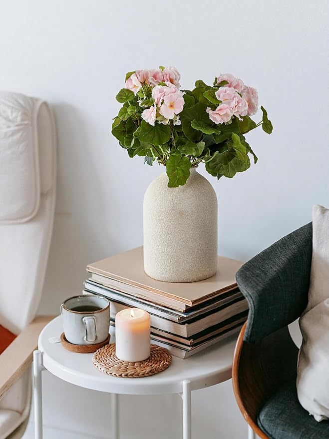 Beige Vases for Home Decor Large Beige Metal Flower Vases for Table Centerpieces Living Room, Wabi Sabi Decor Modern Minimalist Table Decor