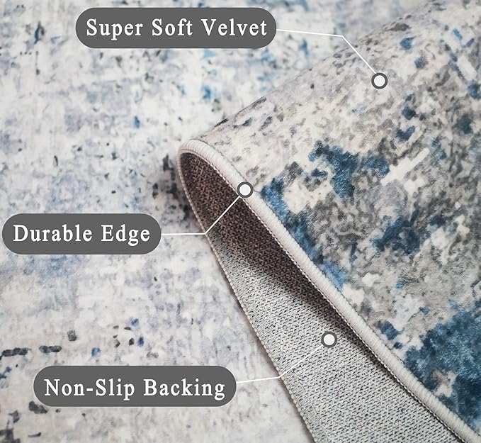 vivorug Round Rug 6ft Abstract Round Area Rug Non-Slip Indoor Carpet for Living Room Bedroom Entryway, Stain Resistant Home Decor Circle Rug, Grey/Navy