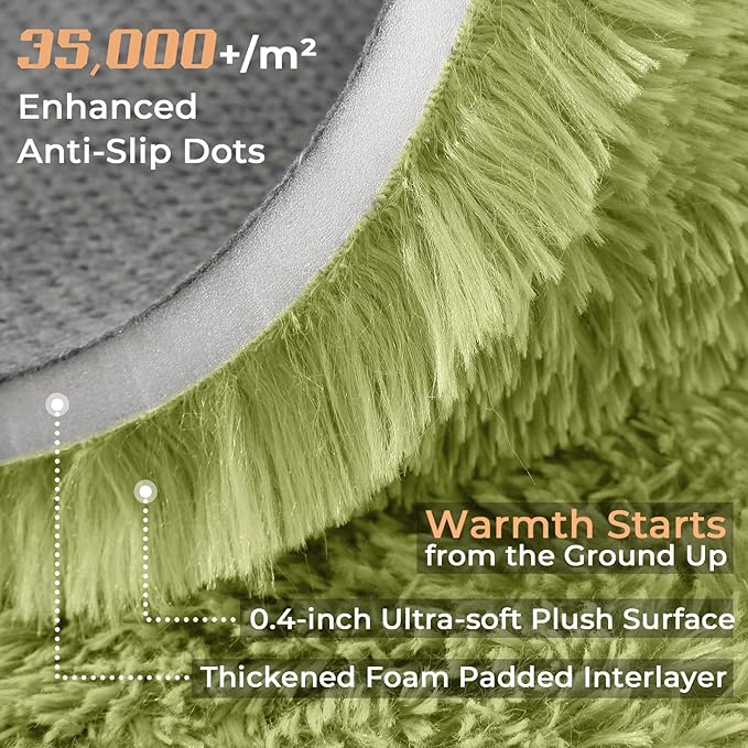 OPPODREAM 3ft Light Green Circle Rug for Bedroom, Ultra-Soft Round Rugs 3-ft for Living Room, Fluffy Carpet for Nursery, Kids, Girl, Boy, Baby, Plush, Fuzzy, Shag, Shaggy, Cute Home Decor