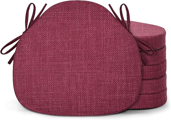 Shinnwa Dining Chair Cushions Set of 6, High-Resilience Foam Windsor Seat Pads, Kitchen Chair Cushions with Ties & Textured Cover, 6 Pack, 16.5 x 15.5 x 2, Dark Red