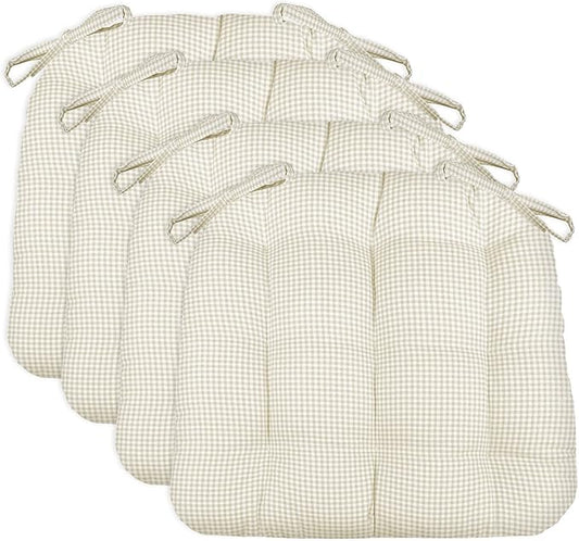 Barnett Home Decor Chair Cushions for Dining Chairs - 16.5x18 Kitchen Chair Cushions - Machine Washable, 100% Cotton, Made in USA - Latex Foam Chair Pads - Madrid Natural Gingham Medium Pack of 4