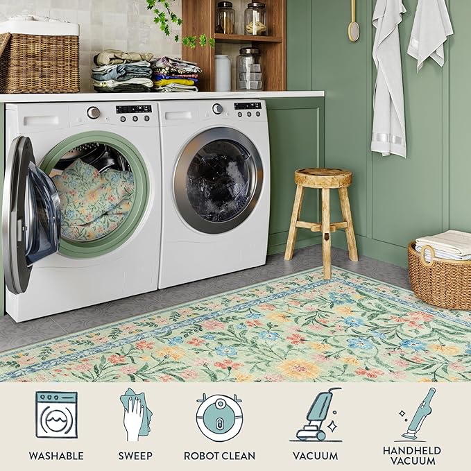 Lahome Green Round Rug for Bedroom 4ft, Sage Washable Small Kids Bathroom Circle Rug, Boho Nursery Circular Carpet Girl, Soft Non-Slip Carpet for Kids Room Sunroom