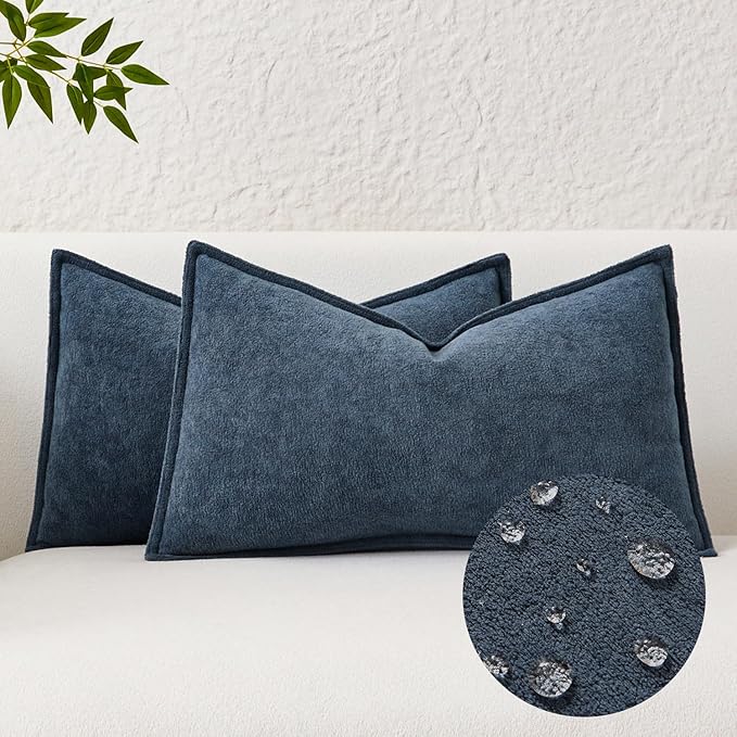 Kevin Textile Waterproof Decorative Pillow Covers Dusty Blue 12x20 Inch Pack of 2 Soft Boucle Textured Lumbars Cushions Elegant Accent Pillows for Couch Sofa Chair Bed Home Decor Indoor Outdoor