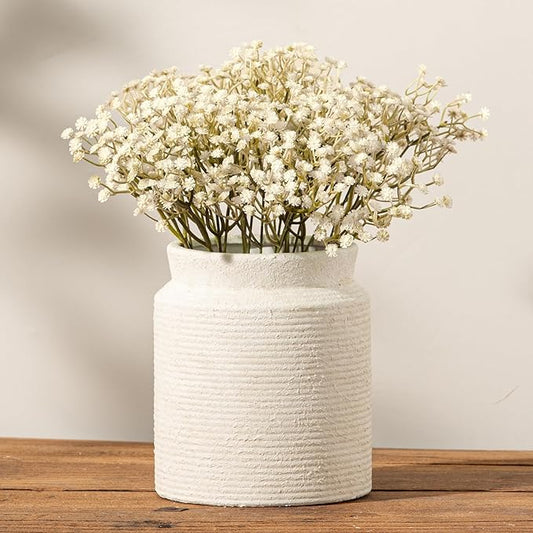 Ceramic Flower Vase 7.5 inch Farmhouse Rustic Vase for Home Decor Handcrafted Pottery Terracotta Vases for Dining Table Decor Fireplace Living Room Bathroom Wedding Centerpiece (01-White)