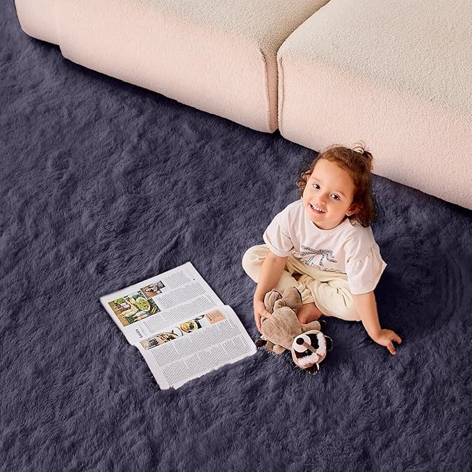 OPPODREAM 4ft Greyish Purple Circle Rug for Bedroom, Ultra-Soft Round Rugs 4-ft for Living Room, Fluffy Carpet for Nursery, Kids, Girl, Boy, Baby, Plush, Fuzzy, Shag, Shaggy, Cute Home Decor
