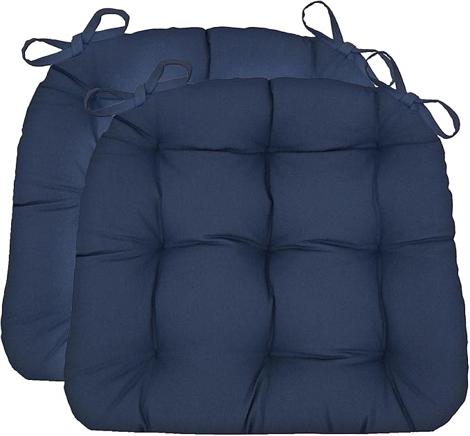 Barnett Home Decor Dining Chair Cushions with Ties, 16.5 x 18 Inches, Pack of 2 – Machine Washable, Made with 100% Cotton and Plush Latex Foam Fill, Made in USA – Cotton Duck Navy Blue