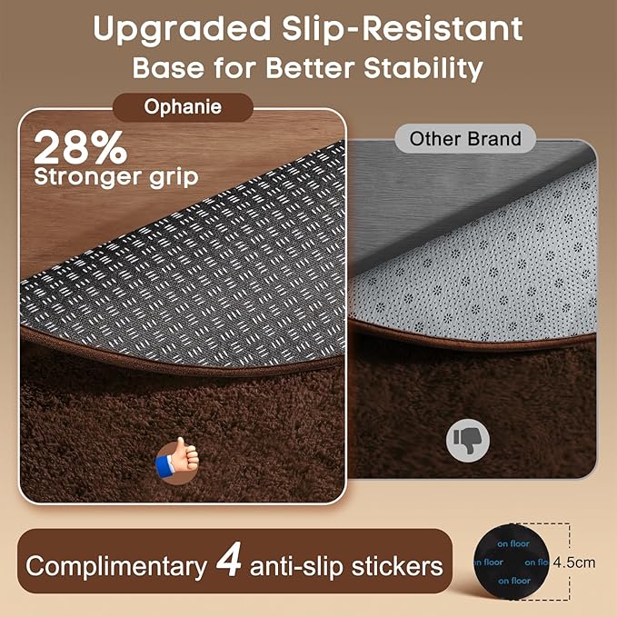 Ophanie Round Rug 4Ft Brown Circle Area Rug, Fluffy Fuzzy Small Bedroom Carpet, Plush Soft Shaggy Floor Living Room Circular Christmas Decor for Kids Boys Girls Home Aesthetic, Nursery, Classroom