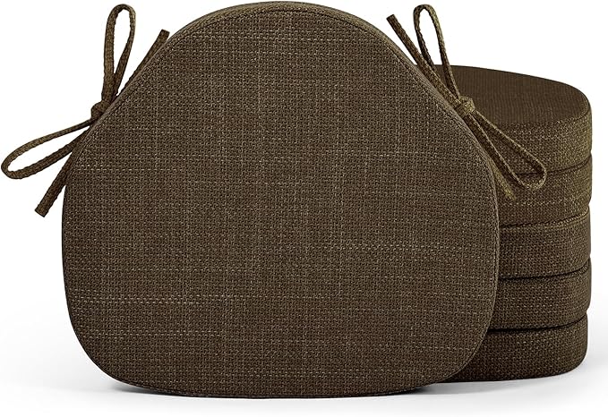 Shinnwa Dining Chair Cushions Set of 6, High-Resilience Foam Windsor Seat Pads, Kitchen Chair Cushions with Ties & Textured Cover, 6 Pack, 16.5 x 15.5 x 2, Dark Brown
