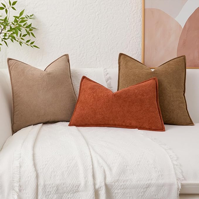 Kevin Textile Waterproof Decorative Pillow Covers Brown 12x20 Inch Pack of 2 Soft Boucle Textured Lumbars Cushions Elegant Accent Pillows for Couch Sofa Chair Bed Home Decor Indoor Outdoor