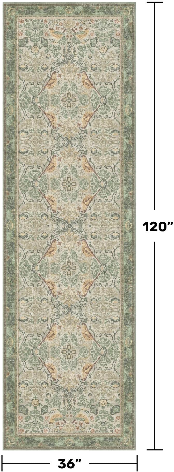 10 ft Long Sage Runner Rugs for Hallways - 3x10 Wide Kitchen Runners, Entryway Rug, with Flowers and Leaves, Washable Non Slip Low Pile