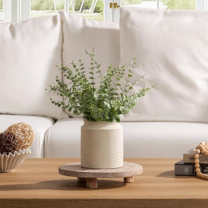 Ceramic Flower Vase 6.5 inch Farmhouse Rustic Vase for Home Decor Handcrafted Pottery Vase Small Terracotta Vases for Dining Table Decor Fireplace Living Room Bathroom Wedding Centerpiece (02-White)