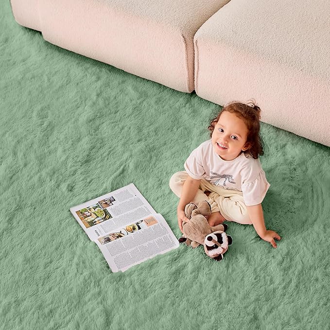 OPPODREAM 4ft Sage Green Circle Rug for Bedroom, Ultra-Soft Round Rugs 4-ft for Living Room, Fluffy Carpet for Nursery, Kids, Girl, Boy, Baby, Plush, Fuzzy, Shag, Shaggy, Mint Green Cute Home Decor