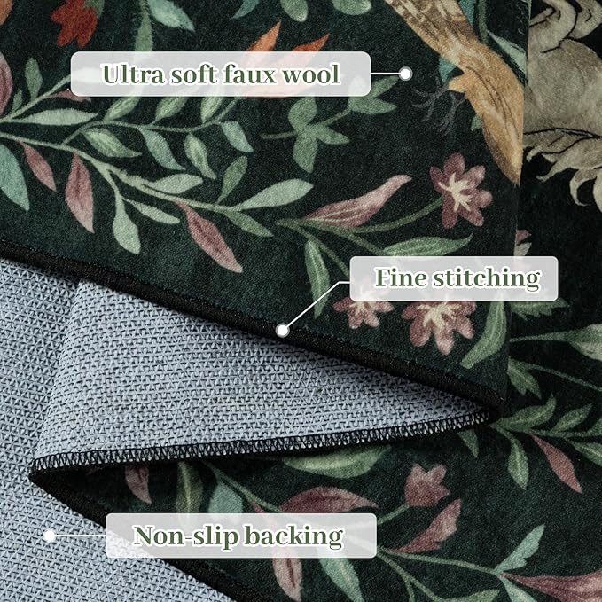 STARUIA 8x10 Area Rugs for Living Room, Unicorn Floral Non-Slip Washable Rugs, Farmhouse Moroccan Vintage Animal Large Girls Area Rug for Bedroom, Carpet for Dining Room Nurseries(Forest Green8'x10')