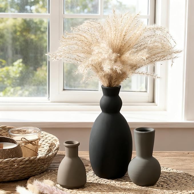 Ceramic Vase Set of 3, Nordic Minimalist Multicolor Vases Home Decor, Rustic Farmhouse Decor Pottery Vases for Bouquet Pampas Grass Dried Fresh Flowers, Living Room, Kitchen, Entryway Mantel, Bedroom