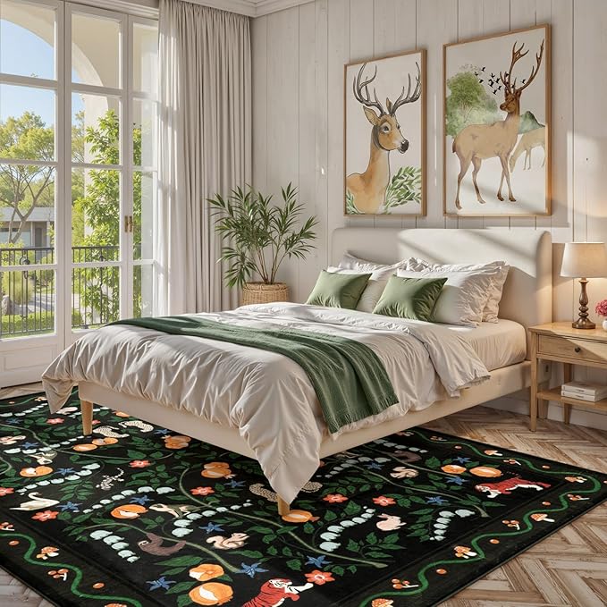 OJIA Animal Print Area Rugs 8x10, Non Slip Black Washable Rugs for Living Room 8x10 Rug, Soft Modern Bedroom Rug Under Bed Ultra-Thin Large Carpet for Nursery Dining Room Office Playroom