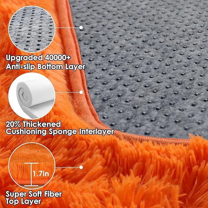 ONASAR Orange Area Rugs for Bedroom Living Room, Washable Fluffy 4x6 Indoor Bedside Floor Throw Rug, Soft Plush Shaggy Carpet for Nursery Kids Girls Boys Teen Dorm Home Office Decor Aesthetic