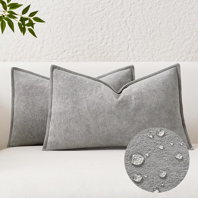 Kevin Textile Waterproof Decorative Pillow Covers Light Grey 12x20 Inch Pack of 2 Soft Boucle Textured Lumbars Cushions Elegant Accent Pillows for Couch Sofa Chair Bed Home Decor Indoor Outdoor