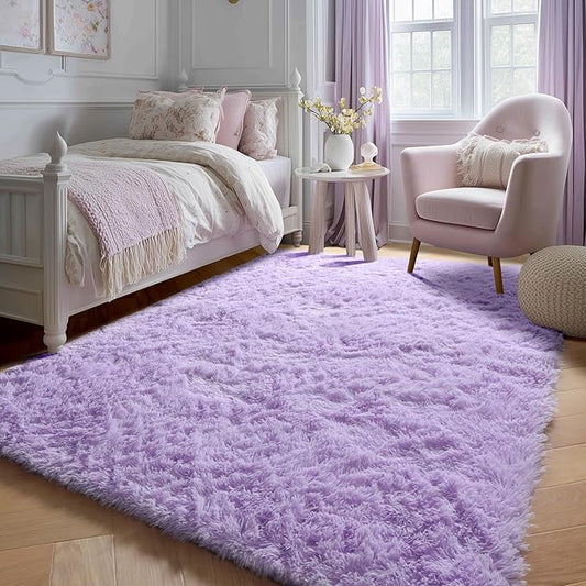 ONASAR Purple Area Rugs for Bedroom Living Room, Washable Fluffy 4x6 Indoor Bedside Floor Throw Rug, Soft Plush Shaggy Carpet for Nursery Kids Girls Boys Teen Dorm Home Office Decor Aesthetic