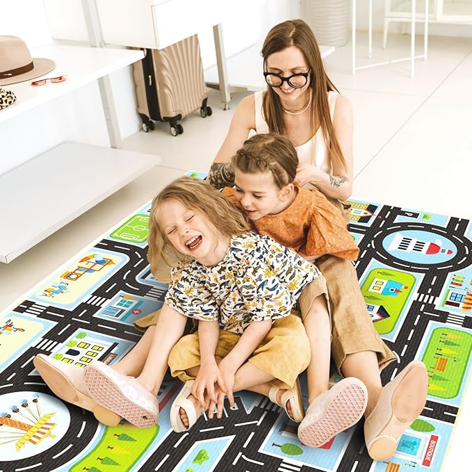 Kids Carpet Car Rug Play Mat, 5'x8' Road Rug Carpet for Kids, City Life Educational Rugs with Non-Slip Road Traffic Rug Mats, Great for Kids Playroom Bedroom Boys Girls