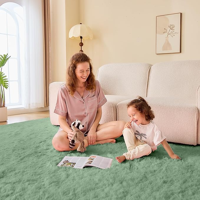 OPPODREAM 4ft Sage Green Circle Rug for Bedroom, Ultra-Soft Round Rugs 4-ft for Living Room, Fluffy Carpet for Nursery, Kids, Girl, Boy, Baby, Plush, Fuzzy, Shag, Shaggy, Mint Green Cute Home Decor