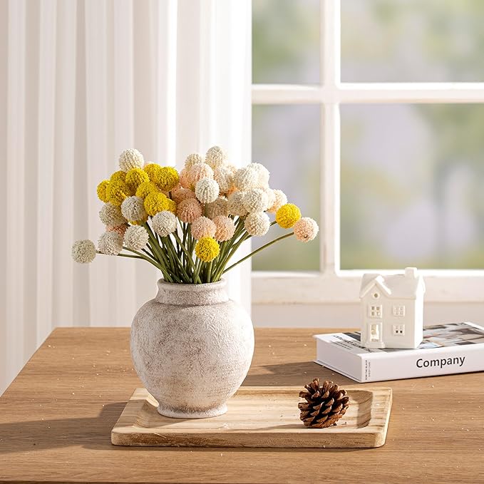 Ceramic Rustic Vase, 6 Inch Small Flower Farmhouse Vase Decorative Vase Short Pottery Vases for Home Decor Table Living Room Entryway Mantel Bookshelf Bedroom Bathroom Kitchen - Rustic White