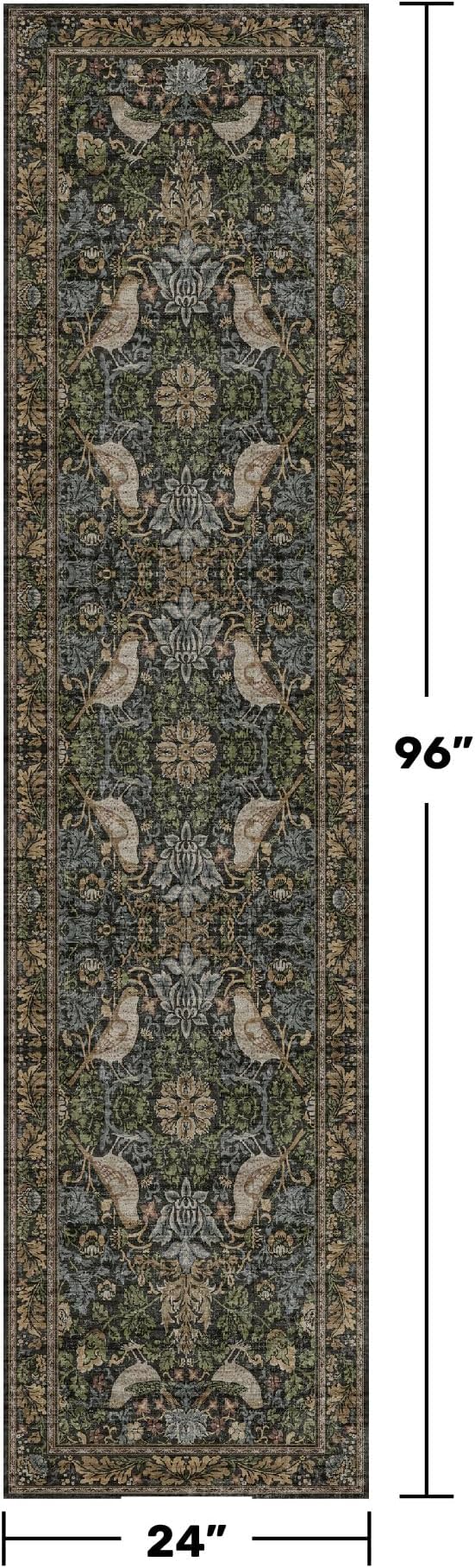 8ft Long Floral Kitchen Runners - 2x8 Runner Rug for Hallway Bathroom Laundry Room Bedroom Beside Bed Entryway, Boho Birds Leaves Patterned Non Slip Low Pile Washable Rugs