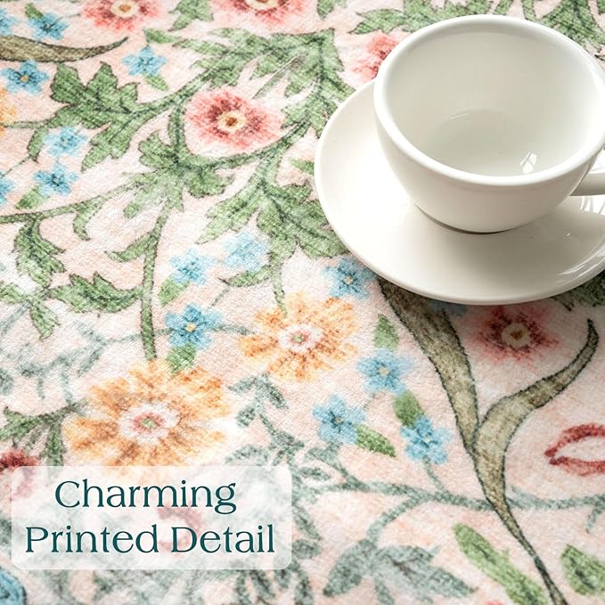 Light Green Round Rugs 6ft - Soft Washable Boho Floral Bedroom Circle Rug Stain Resistant Dining Room Rugs for Under Round Table Beige Vintage Area Rug for Living Room Office Home Decor