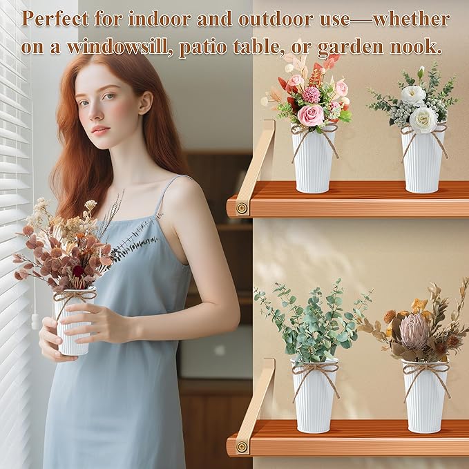 24Pcs Small Galvanized Metal Vases for Centerpieces White Flower Buckets with Twine Bow 4 Inch Artificial Floral Vase in Bulk Rustic Home Decor