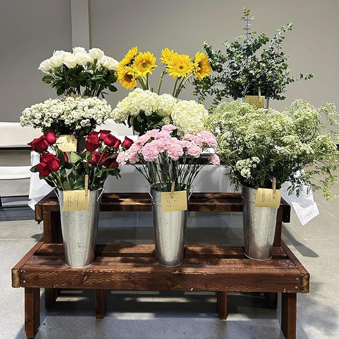 2 Pcs 15 Inch Tall Galvanized Metal Vase with Handles, French Flower Bucket Vases for Any Farmhouse, Modern, or Traditional Setting(Silver)