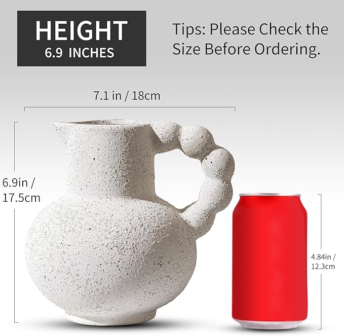 Rustic Farmhouse Flower Large Ceramic Vase, Vintage Pampas Grass Vases, Antique White Decorative Ceramic Flower Vase for Home Decor, Table, Living Room, Entryway, Wedding - Distressed Design, 6.9 Inch