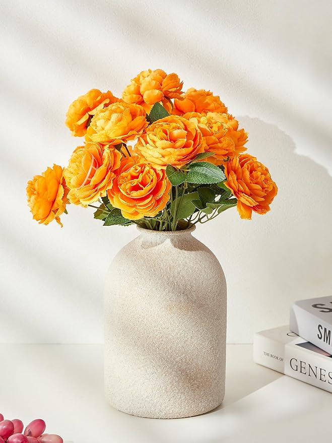 Beige Vases for Home Decor Large Beige Metal Flower Vases for Table Centerpieces Living Room, Wabi Sabi Decor Modern Minimalist Table Decor