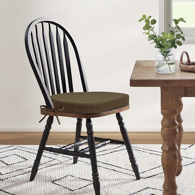 Shinnwa Dining Chair Cushions Set of 6, High-Resilience Foam Windsor Seat Pads, Kitchen Chair Cushions with Ties & Textured Cover, 6 Pack, 16.5 x 15.5 x 2, Dark Brown