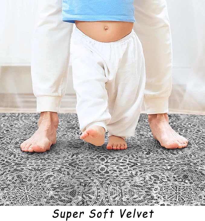 vivorug Round Rug 5ft Vintage-Inspired Round Area Rug Non-Slip Indoor Carpet for Living Room Bedroom Entryway, Stain Resistant Home Decor Circle Rug, Grey Medallion