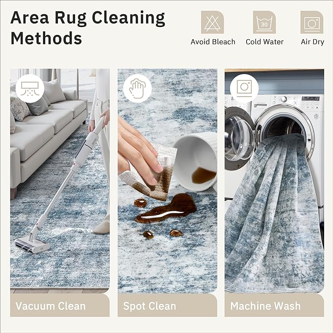 Area Rug 6x9 Abstract Rugs for Living Room 6 x 9 Washable Rugs Blue Non Slip Low Pile Rugs for Bedroom Dining Room Foldable Thin