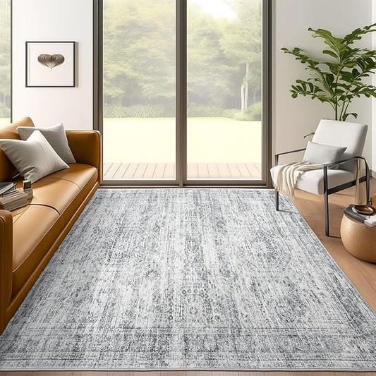 Area Rugs 4x6 for Living Room, Vintage Washable Rugs for Dining Room, Kitchen, Non-Slip Area Rug Grey