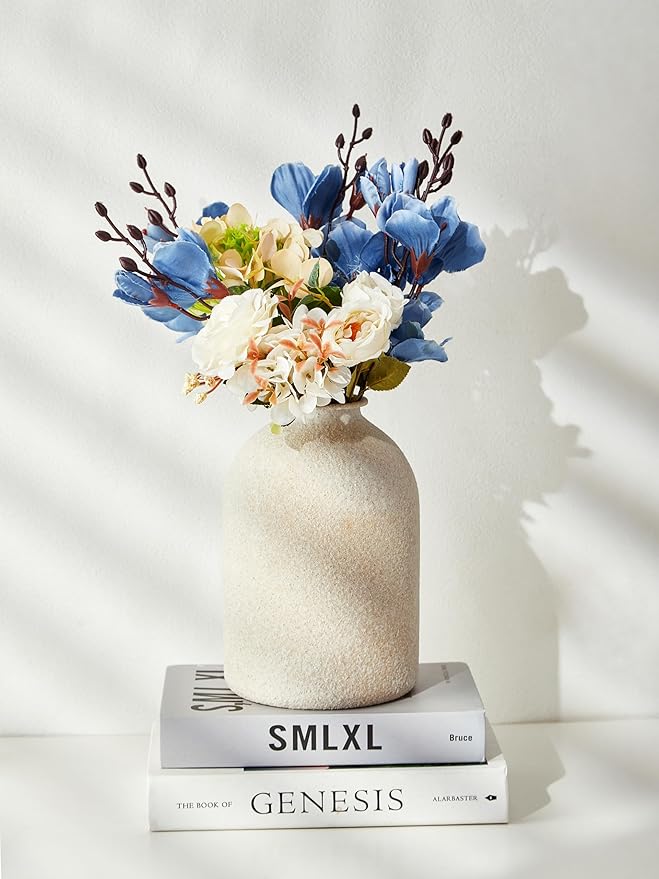 Beige Vases for Home Decor Large Beige Metal Flower Vases for Table Centerpieces Living Room, Wabi Sabi Decor Modern Minimalist Table Decor